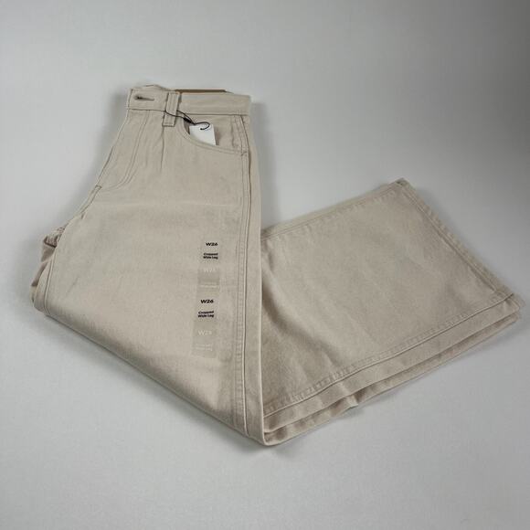 Calvin Klein Women Cropped Wide Leg Zip Fly Mid Rise Jeans Beige Size 26 - Picture 1 of 16
